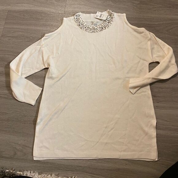 Cato Tops - NWT Cato, cream, open shoulder and dazzled…